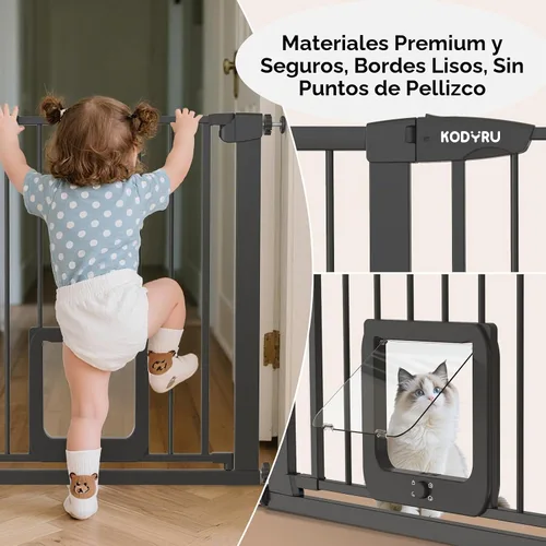 Vista 6 de Puerta para perros de 30 pulgadas de alto con puerta para gatos, ancho ajustable (29.7-45.2 pulgadas) para puertas, pasillos y escaleras, puerta