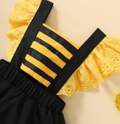 Vista 6 de FANCYINN Mameluco de Halloween para bebé niña, disfraz de abeja amarilla con diadema, talla 1-24 meses