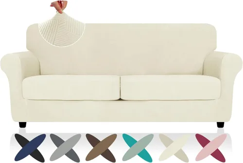 Vista 29 de ZNSAYOTX 2026 Funda de silla a rayas de 2 piezas (79 cm - 117 cm), funda de sillón elástica gruesa con banda elástica antideslizante y lazos