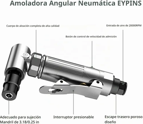 Vista 2 de EYPINS Air Die Grinder 1/4 pulgadas, Pro 90° ángulo neumático amoladora Plateado
