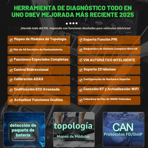 Vista 2 de XTOOL D9EV Herramienta de escaneo Sistema de alto voltaje/análisis de paquete de baterías, más de 46 reinicios
