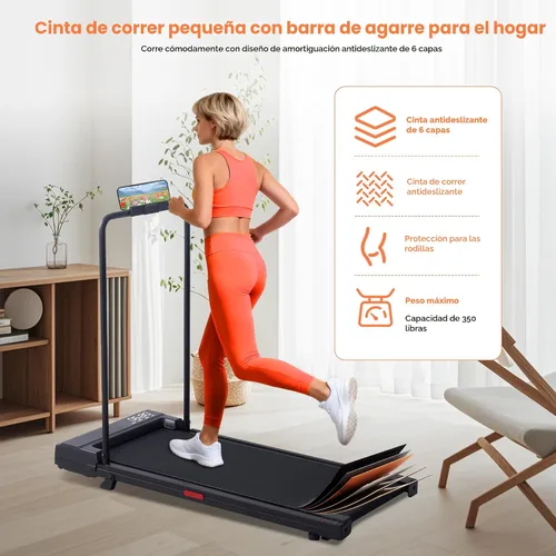 Vista 6 de Walking Pad Treadmill with Handle Bar, Portable Small Treadmill for Home, 2026 Upgrade Compact Walking Treadmill with Handles, 3.0HP Under Desk