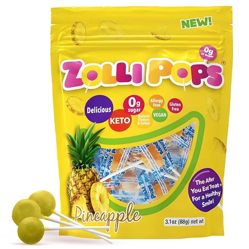 Vista 34 de Zolli Drops - Caramelos sin azúcar con xilitol, paletas sin colorantes, aptos para dieta cetogénica y diabética, golosinas aprobadas por dentistas