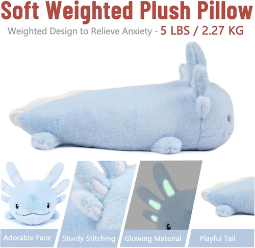 Vista 7 de Niuniu Daddy Animales de peluche con peso de ajolote azul de 24 pulgadas 5 libras para niños, adultos, niñas, niños, juguete de peluche gigante