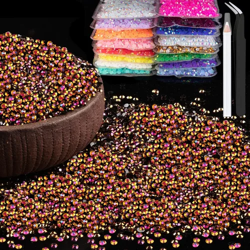 Vista 17 de 15000 diamantes de imitación de resina de 0.079 pulgadas a granel, diamantes de imitación de gelatina redondos negros con parte trasera plana, gemas