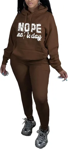Vista 3 de KANSOON Conjunto deportivo para mujer, 2 piezas, estampado de manga larga, sudadera con capucha y sudadera con capucha