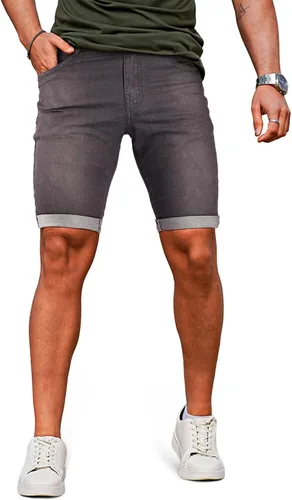 Vista 11 de GINGTTO Pantalones cortos de mezclilla para hombre Gris carbón