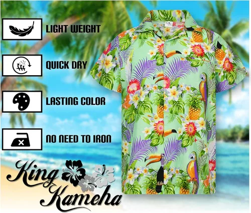 Vista 5 de Camisa hawaiana para hombre, casual, con botones, manga corta, unisex, flores, para fiesta en la playa, con flamenco y flores