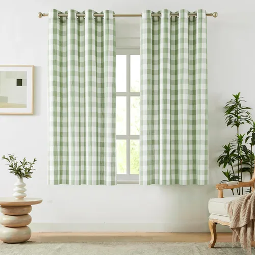 Vista 38 de Amzdecor Cortinas a cuadros con ojales de búfalo de 54 pulgadas de largo, cortinas texturizadas semitransparentes para sala de estar, dormitorio