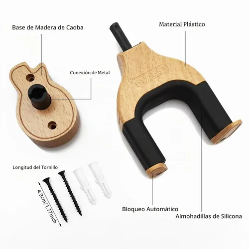 Vista 3 de Auto Lock - Soporte de pared para guitarra, soporte de madera dura en forma de guitarra para acústico, eléctrico, clásico, bajo, accesorios