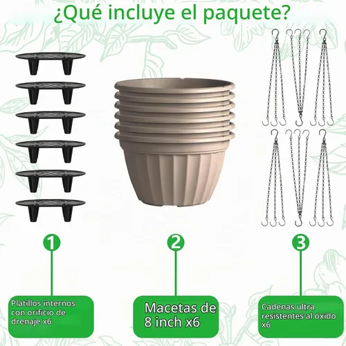 Vista 7 de FGstyle Paquete de 6 macetas colgantes de 8 pulgadas, macetas de riego automático para plantas de interior, cesta colgante de plástico con elevador