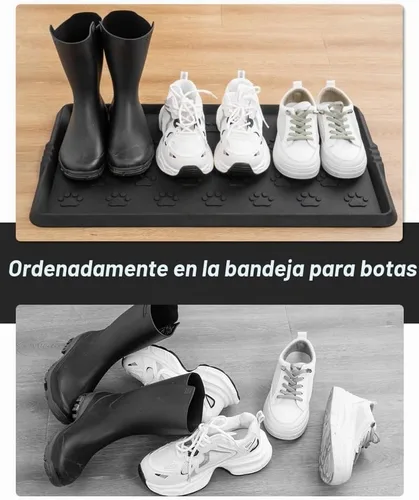 Vista 7 de SUPENUIN Bandeja de botas con patrón de patas para entrada, alfombrillas de goma impermeables para perros, bandeja multiusos para entrada