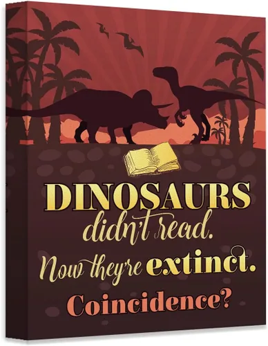 Vista 7 de Dinosaurs Didn't Read Now They're Extinct 11x14 Framed Poster – Funny Reading Wall Art, Retro Classroom Library Decor, Educational Print for