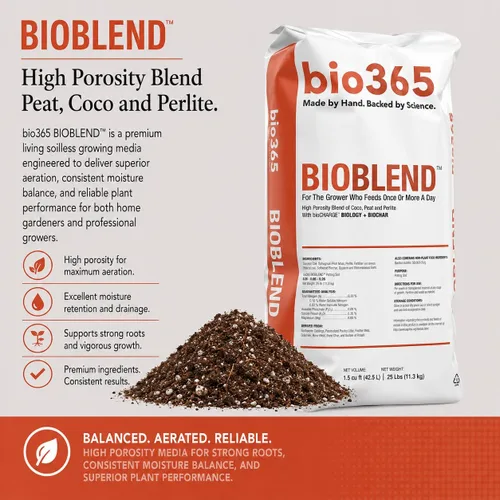 Vista 2 de BIOBLEND - Mezcla de tierra para macetas de alta porosidad, bolsa de 1.5 pies cúbicos – Coco, turba musgo y perlita medio de cultivo con biocarbón