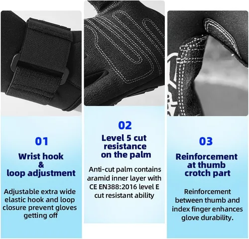 Vista 5 de Seibertron Guantes de buceo patentados C.R.D.G 1.0 aramida anticortes resistentes a pinchazos C.R.D.G 1.0-Black Negro