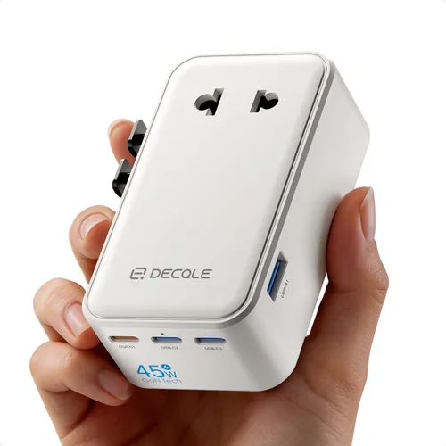 Vista 23 de Adaptador de viaje universal, adaptador de enchufe de viaje internacional con 2 puertos USB-C y 2 puertos USB-A, con toma de corriente AC adicional