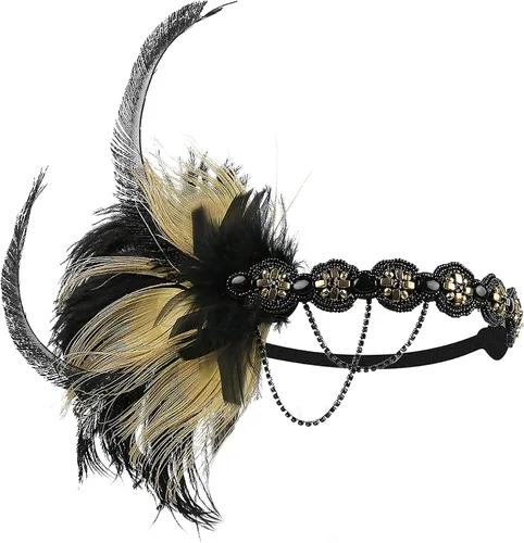 Vista 5 de BABEYOND Diadema de plumas con lentejuelas de los años 20, accesorios para el cabello de Gatsby