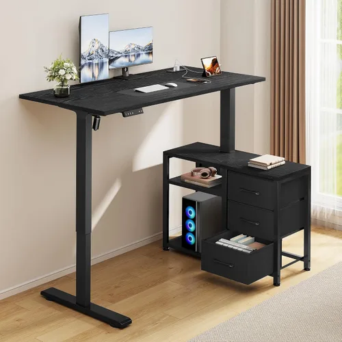 Vista 8 de 47 Inch L Shaped Desk with 3 Drawers Electric Standing Desks with Storage Computer Table Adjustable Height with Power Outlets 4 Memory Presets for