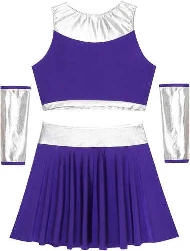 Vista 6 de LiiYii Disfraz de Halloween Starfire para mujer, 3 piezas, tops cortos con faldas y guantes