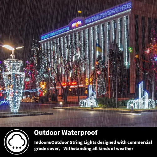 Vista 3 de 1000 luces LED de Navidad enchufables, tira de luces de petardo de 81 pies para exteriores, impermeable, con controlador, 8 modos de luces en racimo