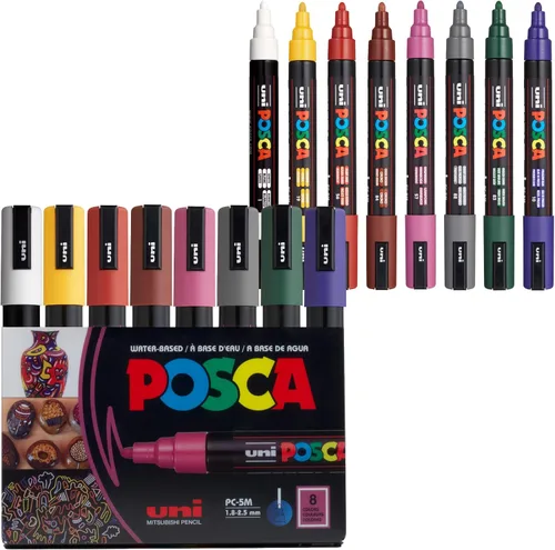 Vista 9 de Posca PC-5M Rotuladores de Pintura a Base de Agua, Punta Media Reversible (1.8-2.5mm), Tono Fresco, Pack de 8 Frío