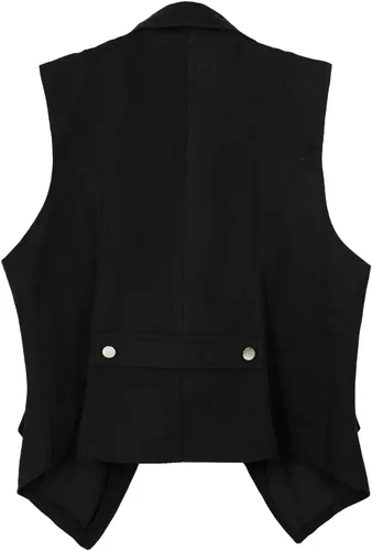 Vista 2 de Oiefeen Chaleco de mezclilla azul con solapa para todo fósforo para mujer, Negro