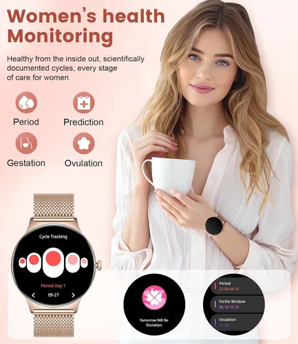 Vista 5 de Relojes inteligentes para mujer, pantalla AMOLED de 1.43 pulgadas, reloj inteligente de llamadas Bluetooth, más de 120 modos deportivos, rastreador