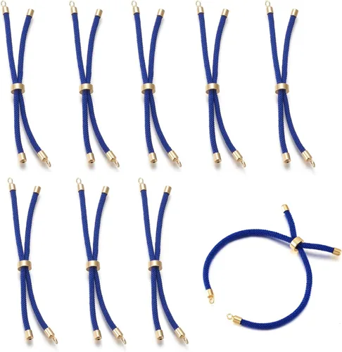 Vista 20 de 10 piezas de pulseras de cordón trenzado de nylon para hacer pulseras deslizantes ajustables con accesorios de latón dorado para accesorios de Negro