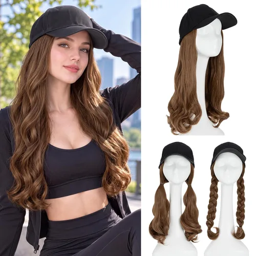 Vista 16 de S-noilite Gorra de béisbol de 6 pulgadas con peluca corta de peinado Bob