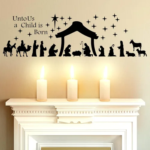 Vista 8 de Chinco Calcomanías grandes de decoración de pared con belén de Navidad, calcomanías de vinilo para pared, decoración de Navidad, murales religiosos
