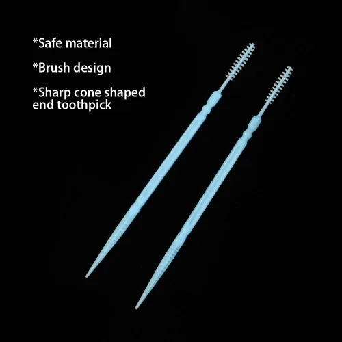 Vista 7 de 1100pcs Double Head Plastic Toothpick, Teeth Cleaning Tooth Picks Oral Care Floss Pick Floss Interdental Brush with Box (Blue)