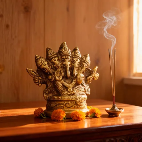 Vista 7 de GURU JEE™ Estatua de latón Panchmukhi Lord Ganesha Idol 5 Caras Ganesh Ji Cinco cabezas Ganpati Bappa Murti para regalos Puja Mandir Temple Showpiece
