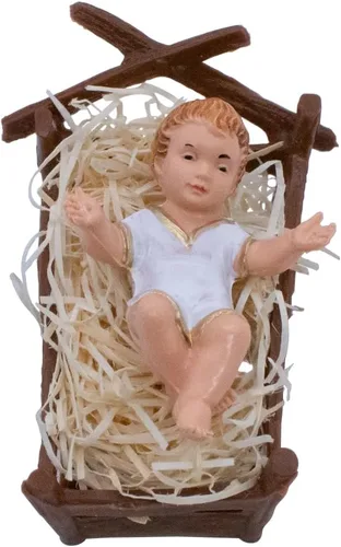 Vista 4 de Figurita de bebé Jesús en un pesebre con paja Escena del Belén de Navidad Decoración navideña cristiana Agregar a Belén o establo Decoración
