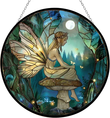 Vista 7 de Atrapasol de vidrio emplomado bohemio con diseño de árbol de la vida para 4 estaciones, colorido adorno de pared de ventana pintado a mano, regalo