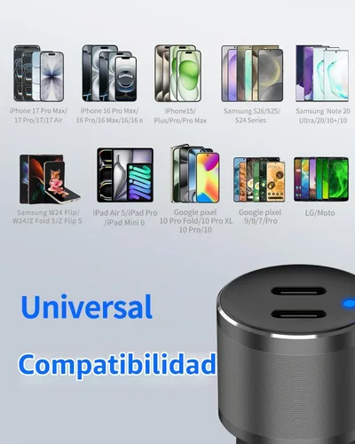 Vista 5 de Cargador de coche dual de 45W USB C, carga súper rápida de 90W máx, adaptador de encendedor de cigarrillos de 12V totalmente metálico para iPhone 17