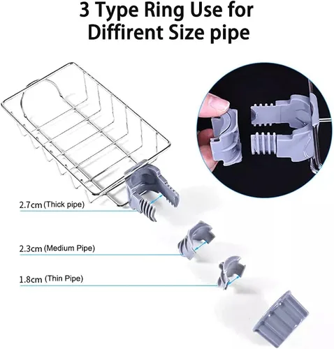 Vista 2 de Estante para grifo de acero inoxidable, tipo colgante, adecuado para fregadero de cocina, estante de almacenamiento para fregadero de baño, se puede