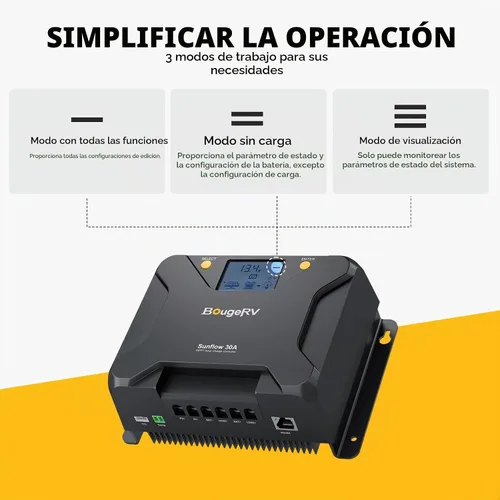 Vista 6 de BougeRV MPPT Controlador de carga solar de 30 A, con corte a baja temperatura, control de aplicación, LCD retroiluminado, regulador de panel solar