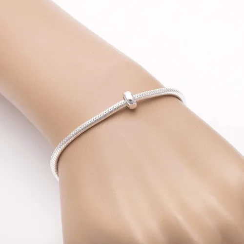 Vista 5 de 2 dijes espaciadores redondos de goma de plata de ley 925 para Pandora pulsera de cadena de serpiente de 0.118 in