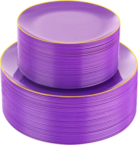 Vista 18 de PULOTE 100 piezas de platos de plástico negro desechables - Premium resistente 50 platos negros para cena, 50 platos para postre/ensalada - Ideal