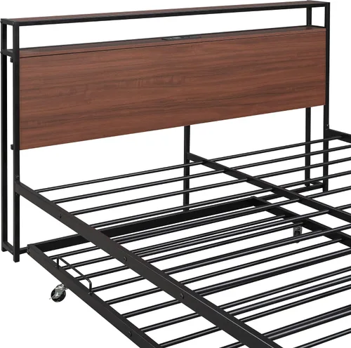Vista 9 de Harper & Bright Designs Cama de plataforma Queen con nido y puertos USB, marco de cama Queen de metal con cabecera de almacenamiento y soporte