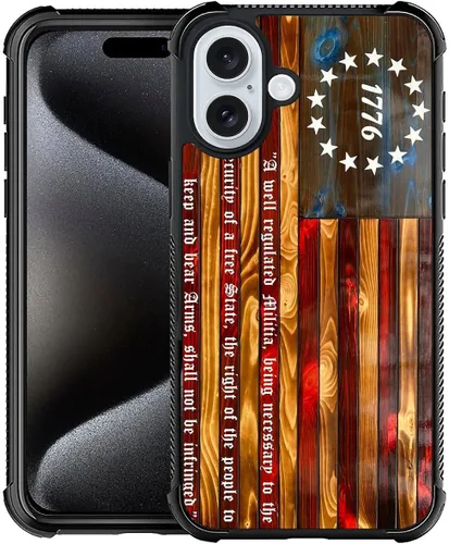 Vista 59 de Funda compatible con iPhone 8, a prueba de golpes, antiarañazos, bandera de ciervos de cola blanca de grano de madera estadounidense