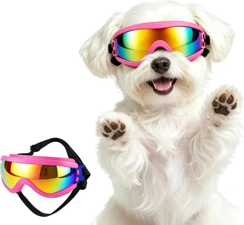 Vista 8 de ENJOYING Lentes de sol para perros de razas pequeñas, antirayos UV para perros pequeños, resistentes al viento, protección de ojos de perro