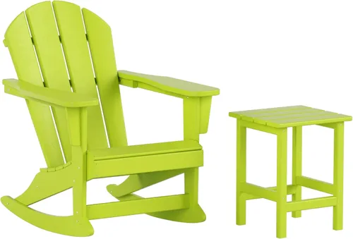 Vista 29 de Malibu - Sillas mecedoras Adirondack para patio al aire libre con juego de mesa auxiliar, gris