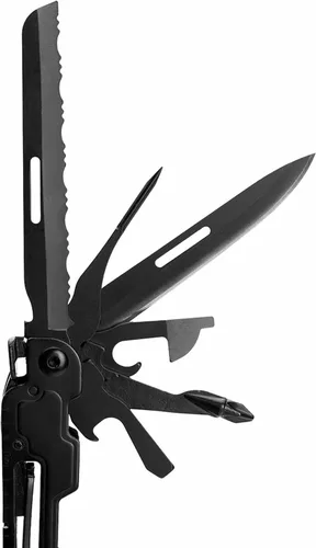 Vista 5 de SOG PowerAccess Deluxe Multiherramienta de Acero Inoxidable de Servicio Pesado Todo Uso con Funda de Nylon, Dos Hojas de Cuchillo, Abrelatas y Negro