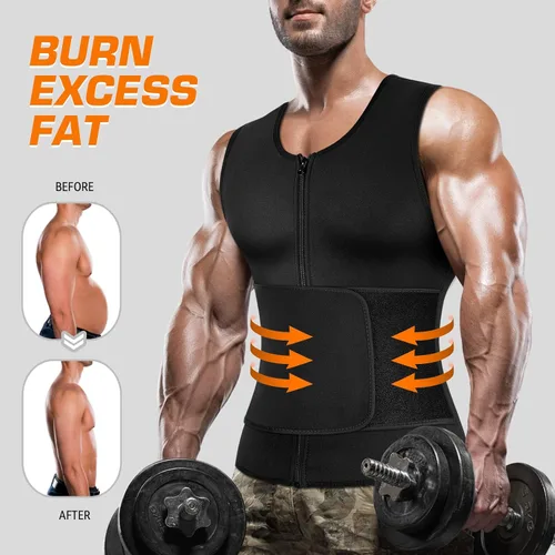 Vista 3 de Cimkiz Camisa de traje de sauna para hombre para entrenamiento de cintura, chaleco de compresión para gimnasio y ejercicio, camiseta