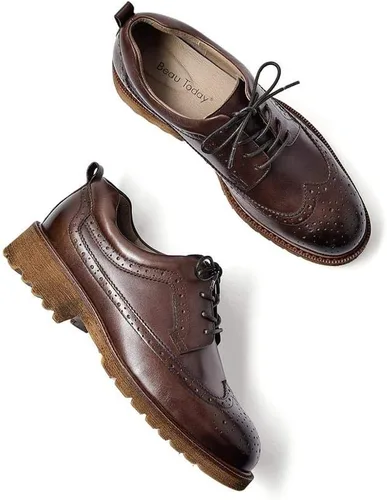 Vista 4 de Beau Today - Zapatos de piel Oxford con cordones para mujer
