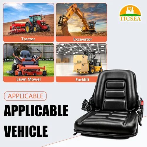 Vista 7 de Asiento universal de carretilla elevadora, asiento de tractor con cinturón de seguridad, respaldo ajustable e interruptor de posición del operador