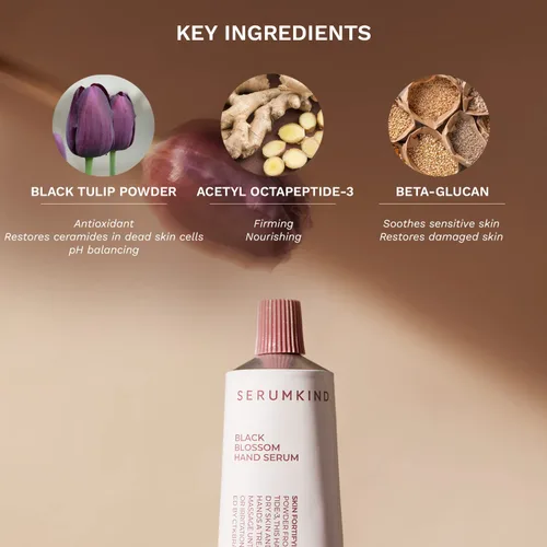 Vista 3 de SERUMKIND Black Blossom - Suero de manos nutritiva para manos secas y agrietadas con polvo de tulipán negro, suaviza y suaviza la textura de la piel