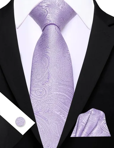 Vista 152 de Barry.Wang - Juego de corbata de seda para hombre, diseño de cachemira, pañuelo y gemelos de bolsillo