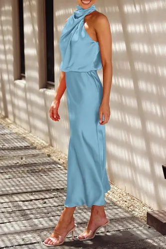 Vista 9 de PRETTYGARDEN Vestidos largos elegantes sin mangas con cuello alto falso para mujer